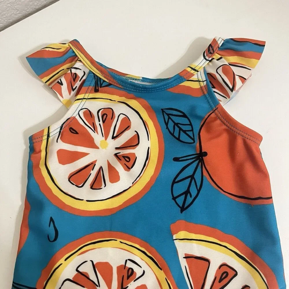 Tea Collection Oranges Fruit Print One-Piece Baby Swimsuit Girls SZ 18-24 Months